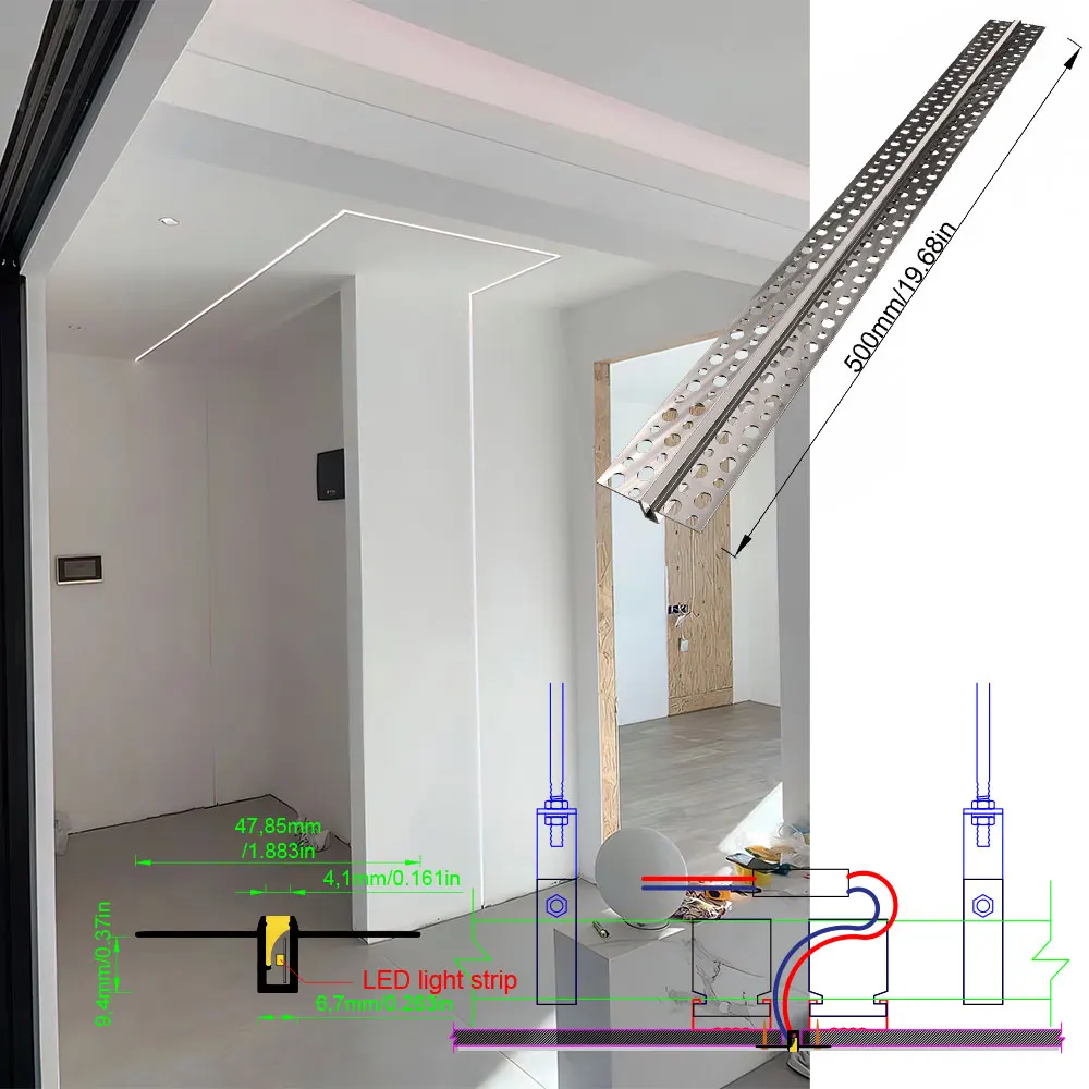 48x13mm 1 szt. 0,5m aluminiowa taśma LED profil światła do sufitu i ściany stwórz własny styl za pomocą wbudowanej instalacji