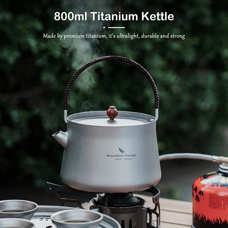 Boundless Voyage 800ml Titanium Kettle with Filter Camping Water Jug Lightweight Coffee Tea Pot Outdoor Indoor Stovetop Kettle