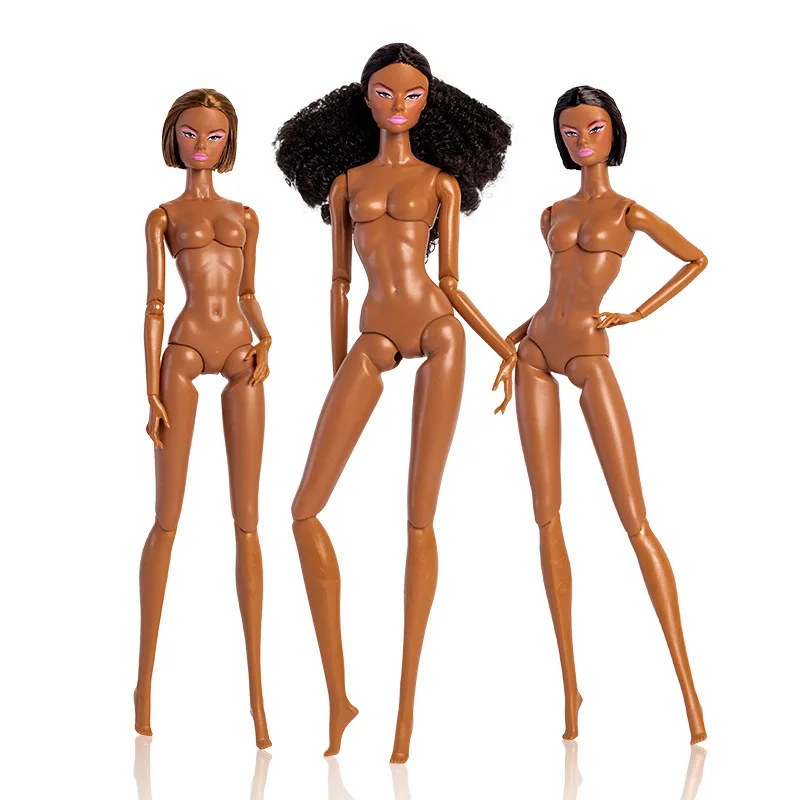 Black Skin Supermodel Doll / 32cm Short Curly Hair Nude Doll / 12 Joint Movable Body and Head Doll / Dollhouse Dress Up DIY Toys