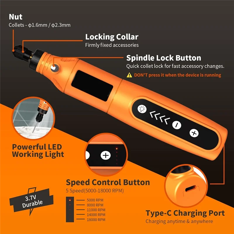 

A21Q -USB Charging With 36 Accessories, Multi-Purpose Power Rotary Tool For Sanding, Polishing, Drilling, Carving