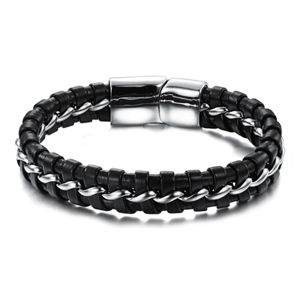 

Men'S Bracelet Black Stainless Steel Wristband Lightweight Durable Fashionable Chic Gift For Boyfriends Father