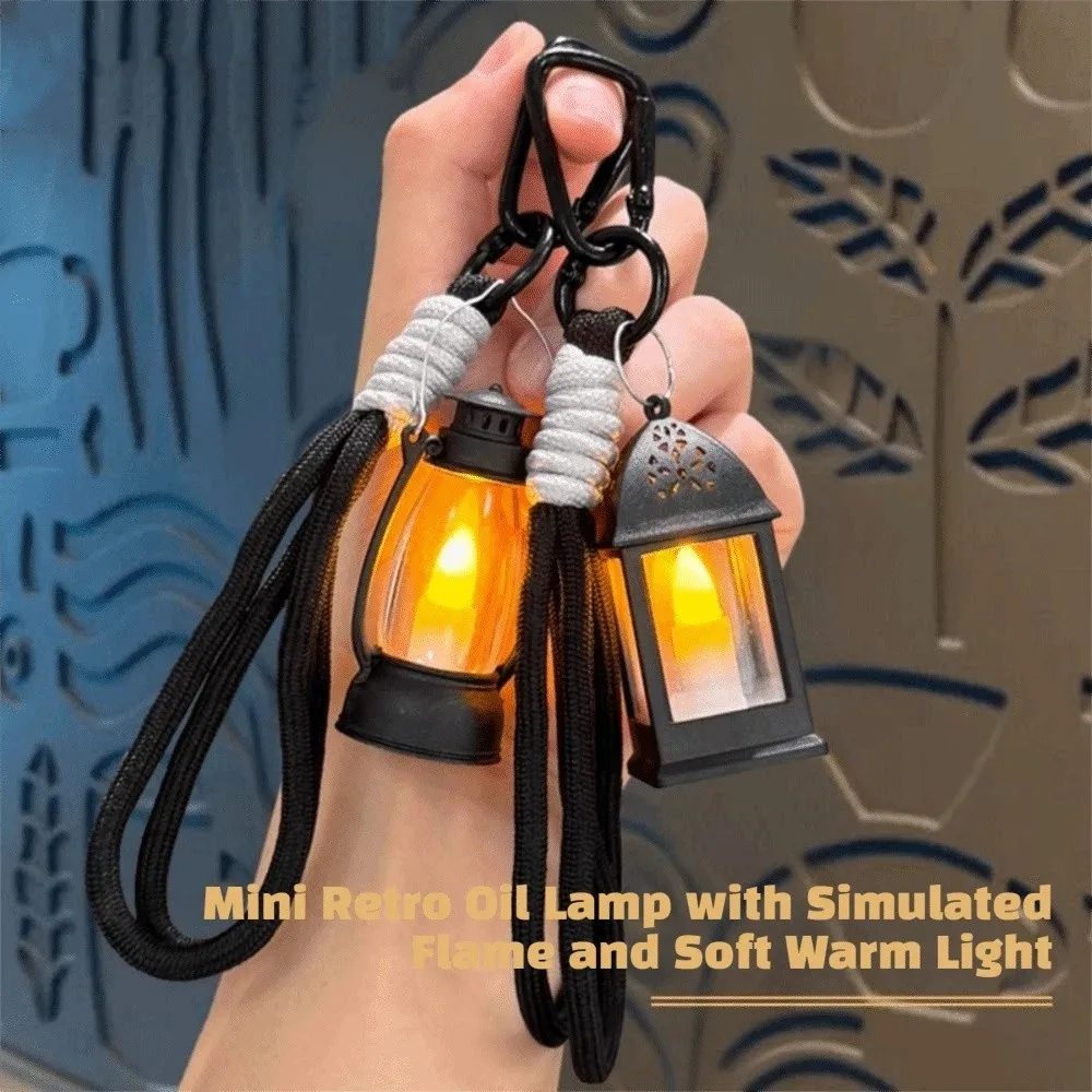 Retro Style Mini Oil Lamp Miniature Decorative LED Atmosphere Lamp Portable Glowing Effect Bag Pendant Holiday Gift