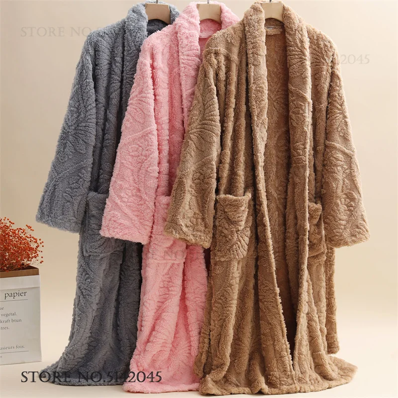 

Утепленный коралловый флисовый халат для пары, кимоно, халат, жаккардовая теплая фланелевая одежда для сна, ночная рубашка, осенне-зимнее домашнее платье, пижама