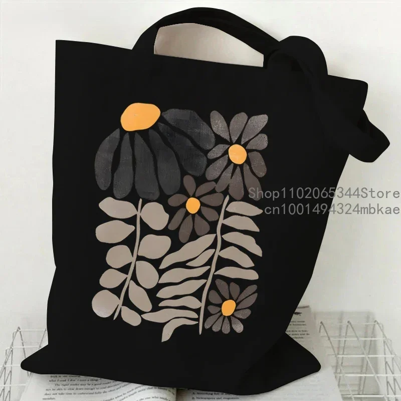 Bohemian Style Floral Tote Bag Vintage Plant Shopper Handbag Fashion Canvas for Women Girls Student Graphic Flower Shoulder Bag