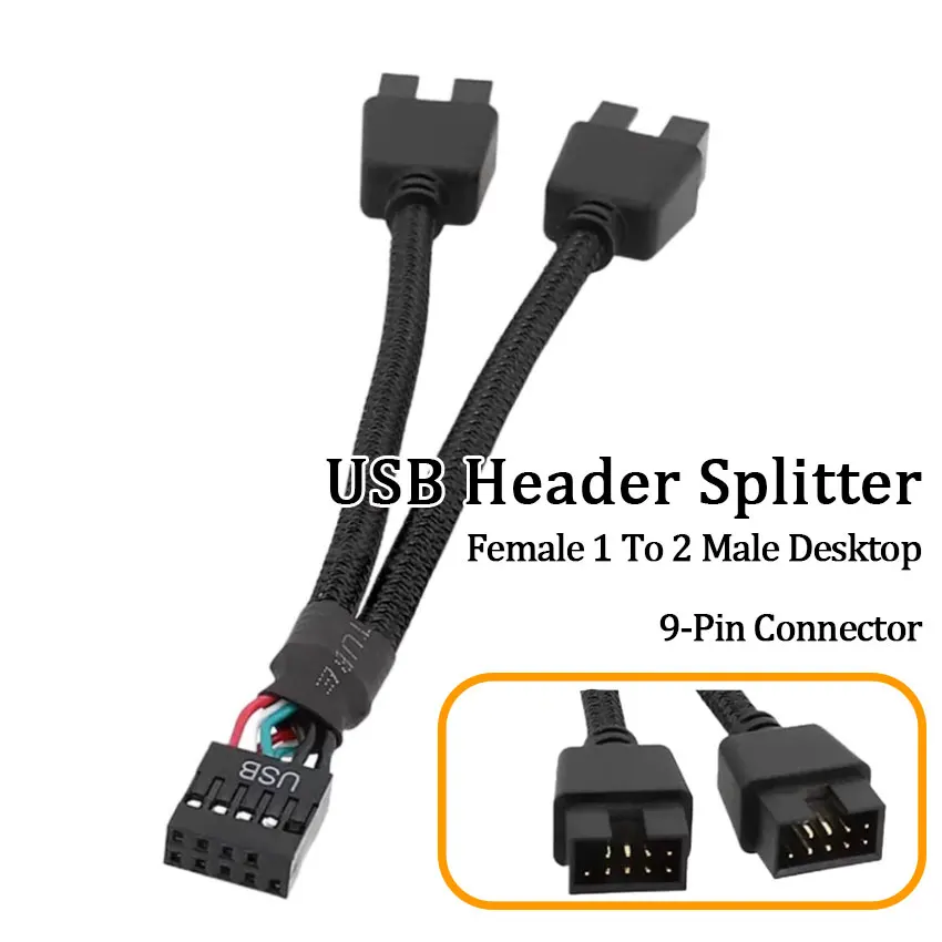 

16cm Motherboard 9pin Extension Cable Adapter USB Header Splitter Female 1 To 2 Male Desktop 9-Pin USB2.0 HUB Connector