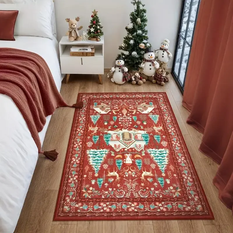 Merry Christmas Tree Santa Claus Carpets for Living Room Bedroom Area Rugs New Year Fairy Tale Gift Rug Non-slip Home Floor Mat