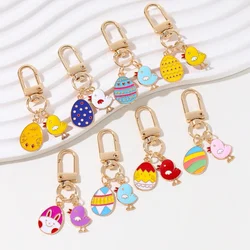 Cute New Fashion Easter Egg Chicken Enamel Keychain Candy Color Colorful Animal Keyring For Making Handmade DIY Jewelry Souvenir