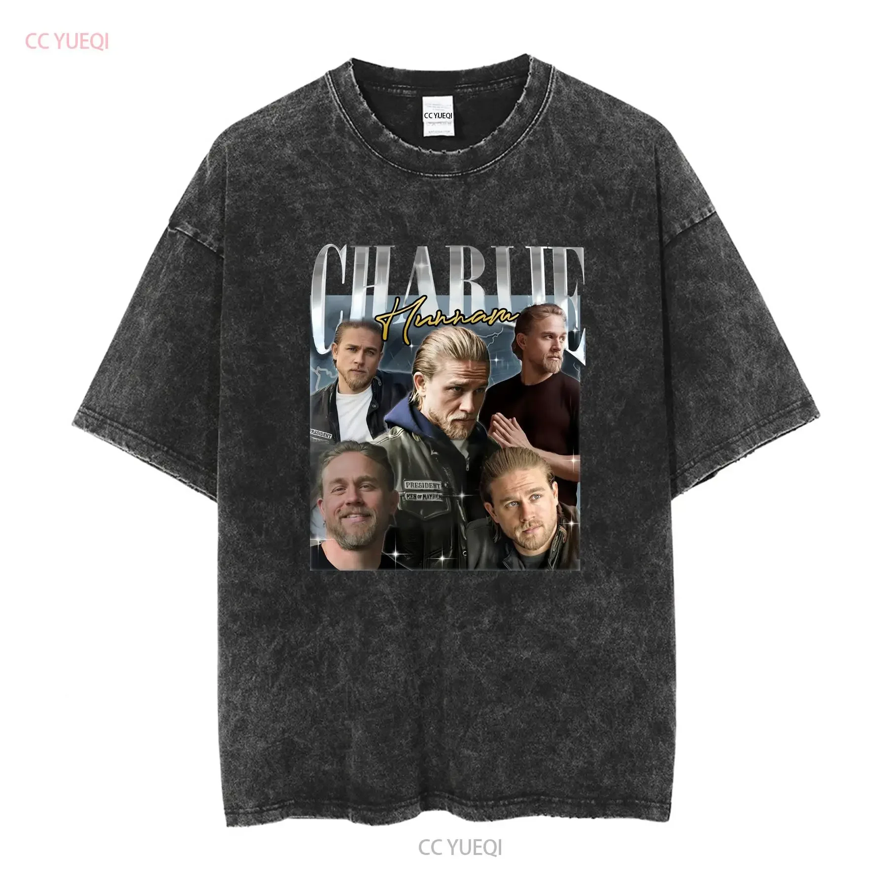 Limited Charlie Hunnam Vintage T Shirt Fan Retro 90s Homage long or short sleeves vintage Washed Breathable Versatile