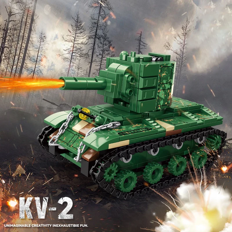 WW2 Military Tracked Tank KV-2 Simulation Tank -85 Model Building Blocks Toys MOC Heavy Tanks Vehicle Model For Kids Boys Gifts