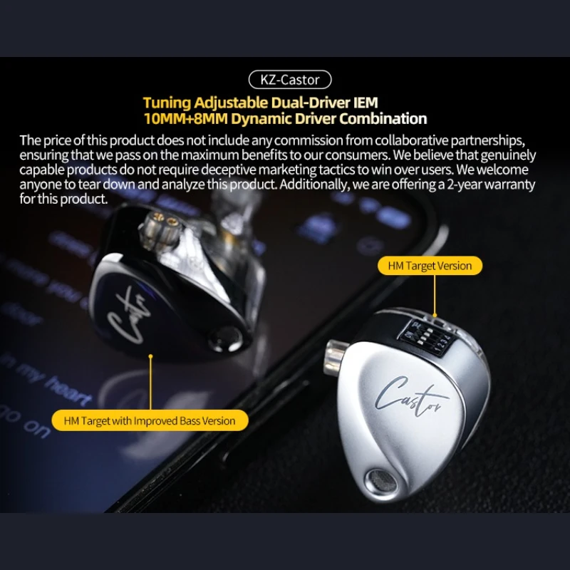 NEW KZ Castor In Ear HiFi Earphones 2DD Dynamic High-end Tunable Balanced Armature Headsets Monitor Headphone Cancelling Earbuds