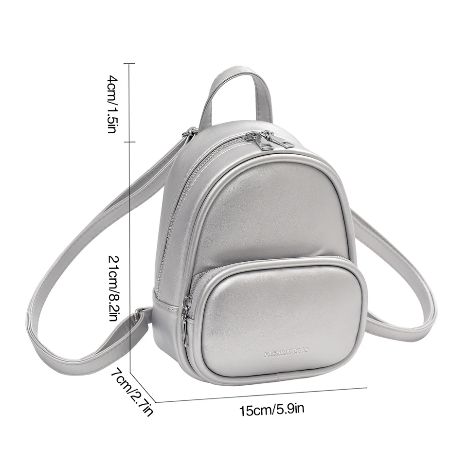 Y2K Silver Backpacks Vintage Packbag Small PU Leather Bags For Women Shoulders Bag Knapsack Quality Rucksack Mochila Schoolbag