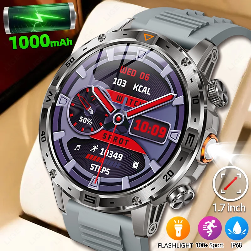 

LIGE Military Smart Watch 1000mAh Battery Fitness Tracker Compass Tactics Sports LED Flashlight Call Bracelet Smartwatch For Men