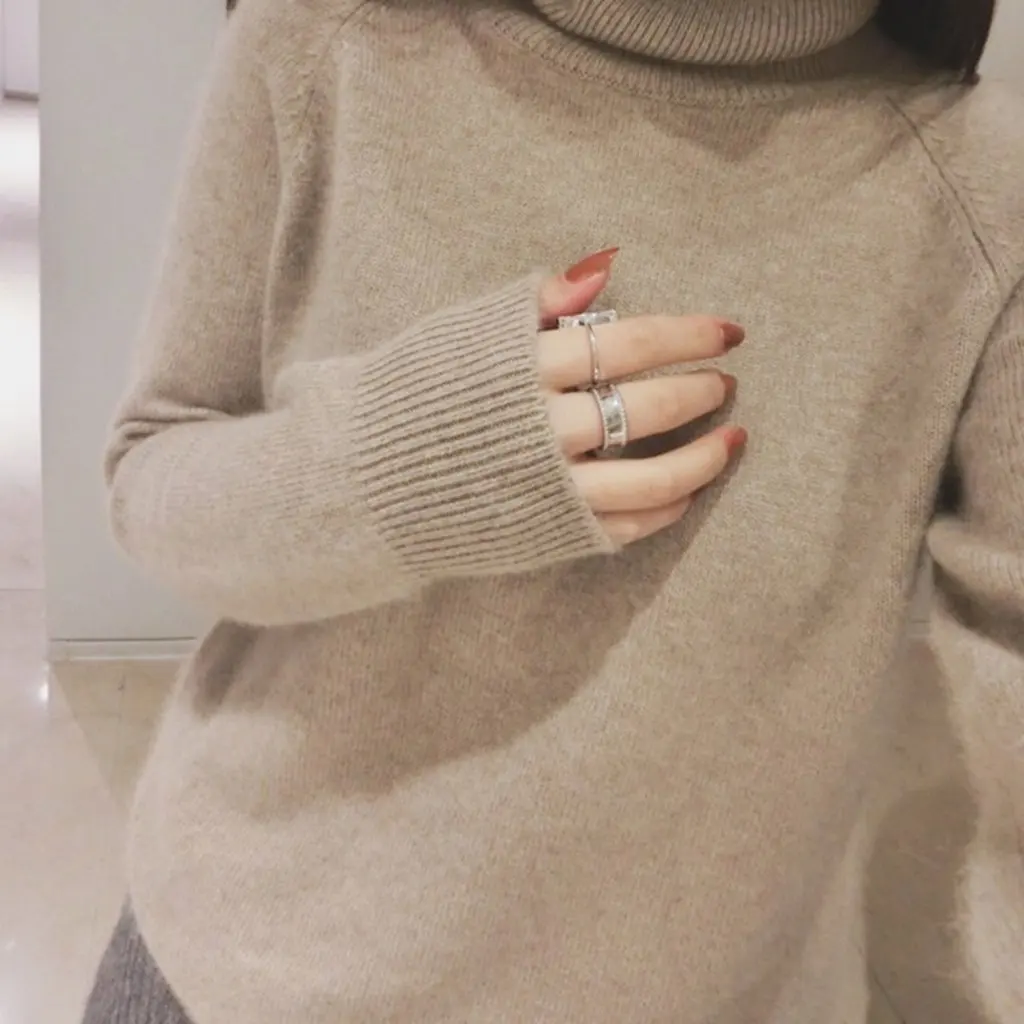 

Women's Orange Turtleneck Padded Pullover Sweater Loose Short Sleeve Fashion Wholesale Lazy Wind Bottoming Top