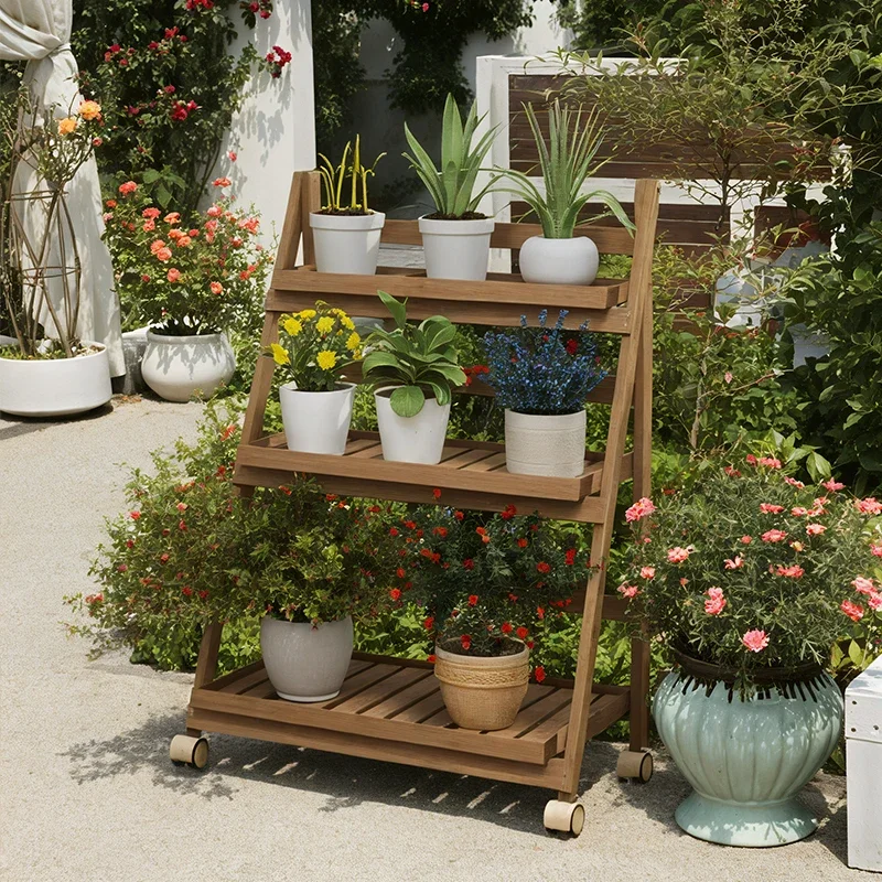 Flower stand courtyard balcony indoor multi-layer foldable ladder flower pot plant display frame