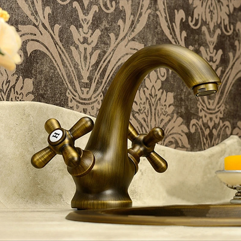 Brass Anti-Pressure Faucet Rust-Resistant Bathroom Mixer European Dual-Handle Lavatory Tap Smooth Water Flow Design