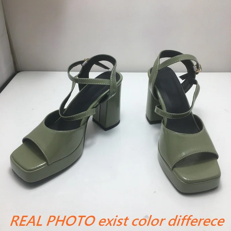 SIMLOVEYO Female Sandals Toe Chunky Heels 10cm Platform 2cm Buckle Straps Size 41 42 43 Concise Dating Shoes