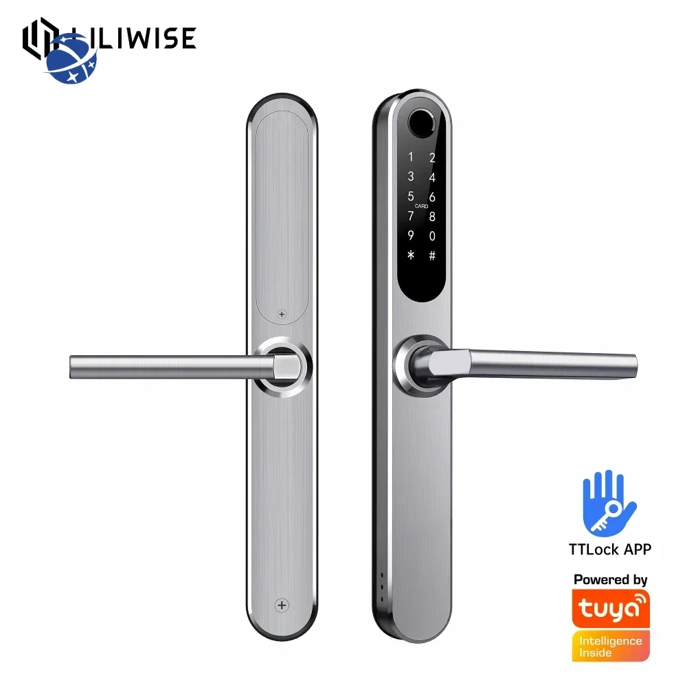 Liliwise kunci pintu pintar sidik jari, tahan air IP66 aplikasi Tuya TTLOCK BLE untuk profil sempit pintu aluminium pintu kayu