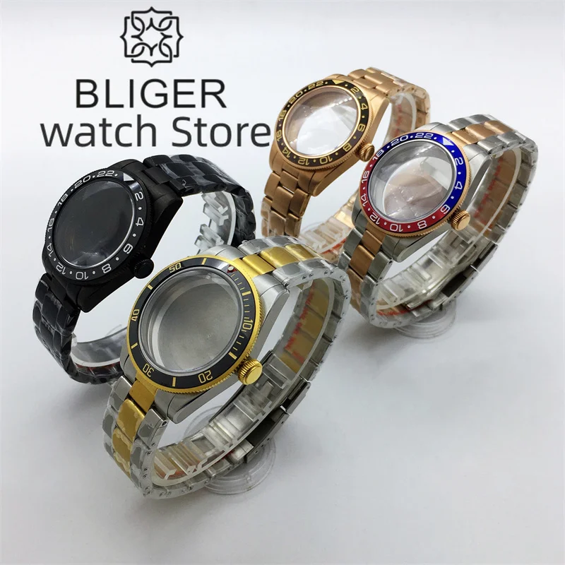 BLIGER 39mm BB58 Watch Case Dome Glass Sapphire Glass Fits NH34 NH35 NH36 2824 PT5000 Movement Stainless Steel Bracelet