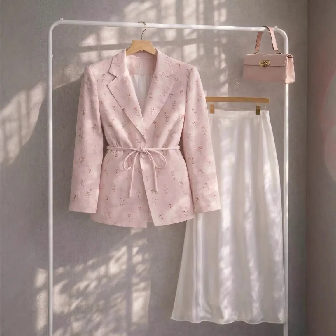Women Solid Floral Blazers Lace Up Suits Notched Collar Long Sleeves Hidden Button Loose Fit Casual Elegant 2026 Spring Autumn