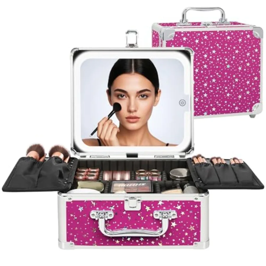 

Косметичка с LED-зеркалом, дорожный кейс для макияжа с перезаряжаемым зеркалом с подсветкой, органайзер для косметических кистей и хранения косметики для женщин