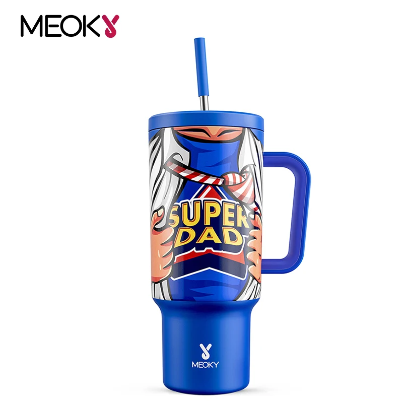 

Meoke 40oz Stainless Steel Insulated Water Bottle Thermal Coffee Car Cup Cold Hot Mugs Vacuum Flask With Handle Straw