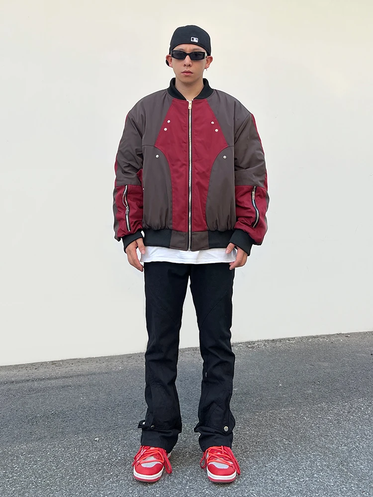 Parkas de patchwork masculino, streetwear moderno, design diário com zíper, temperamento com painéis, estilo japonês, sobretudos masculinos,