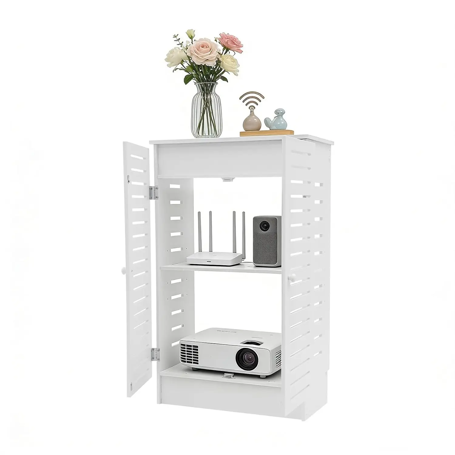 WiFi Router Storage Cabinet, PVC Floor Standing Router Storage Box, White, Customized