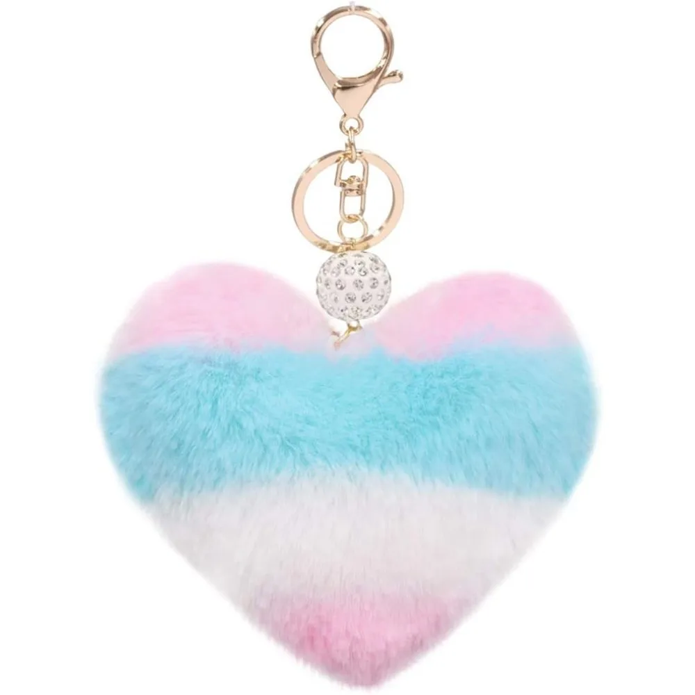 

Women's Heart Faux Fur Pom Pom Key Chains Bag Accessory Puffball Keyring Backpack Charms for Girls