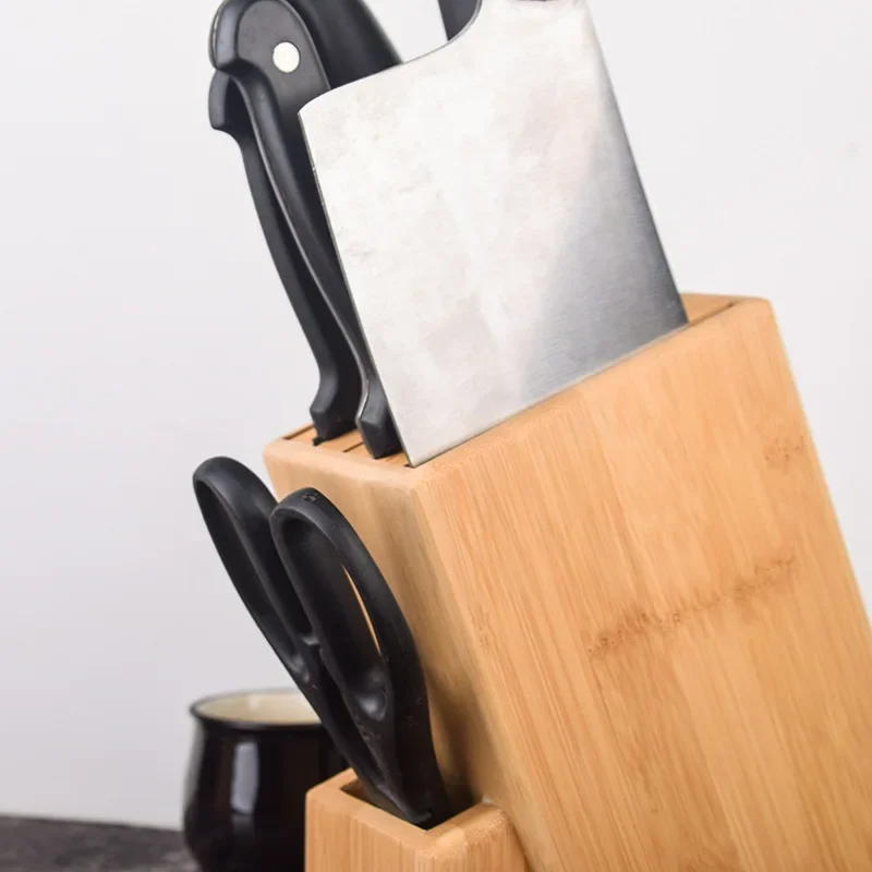 Bamboo Knife Block Stand Multifunctional Storage Rack Tool Wooden Kitchen Knife Organizer Holder