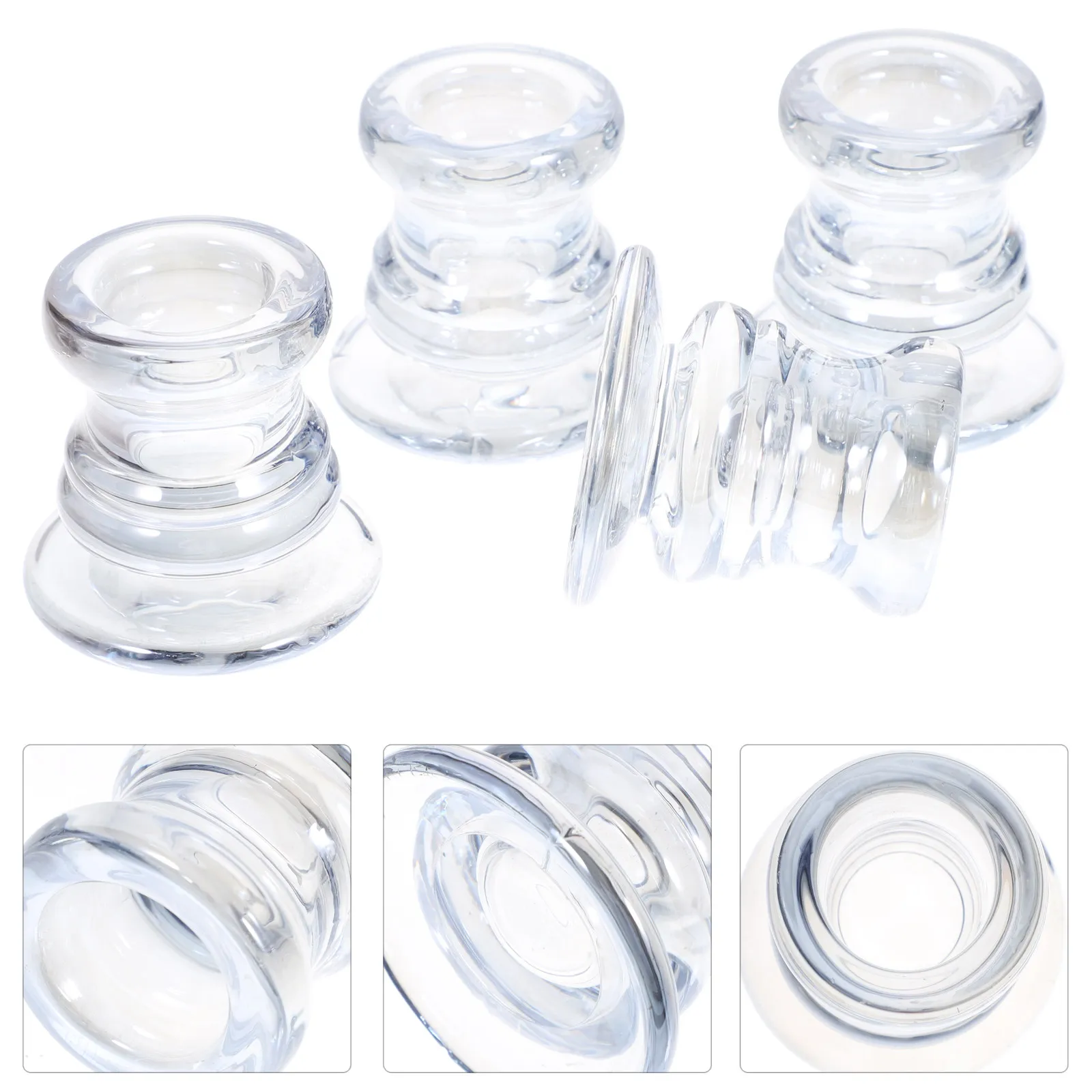 4Pcs Clear Glass Holders Tea Light Holder Set Modern Minimalist Desktop Ornament Decorative Candlestick for Table Home