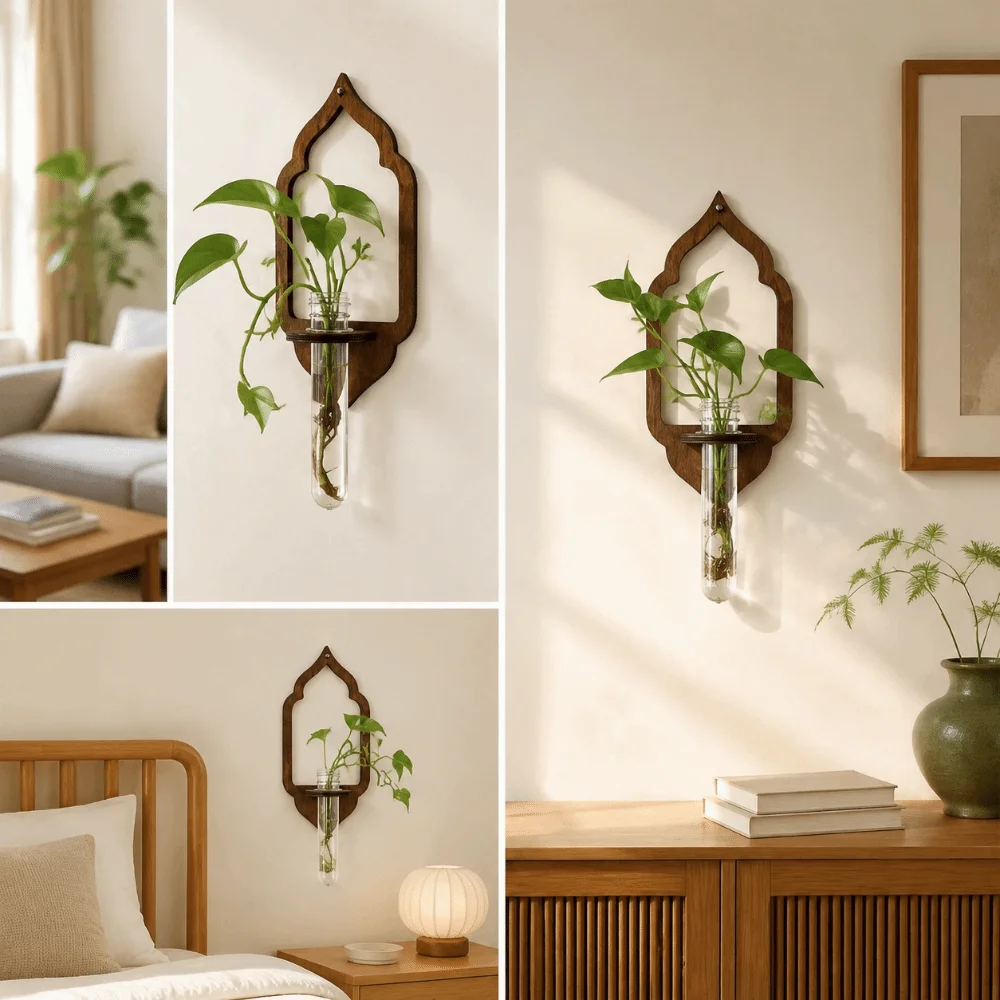 Wall Shelf Wooden Lantern Planter Holder Vase Home Ornaments Wall Decoration Geometric Retro Flower