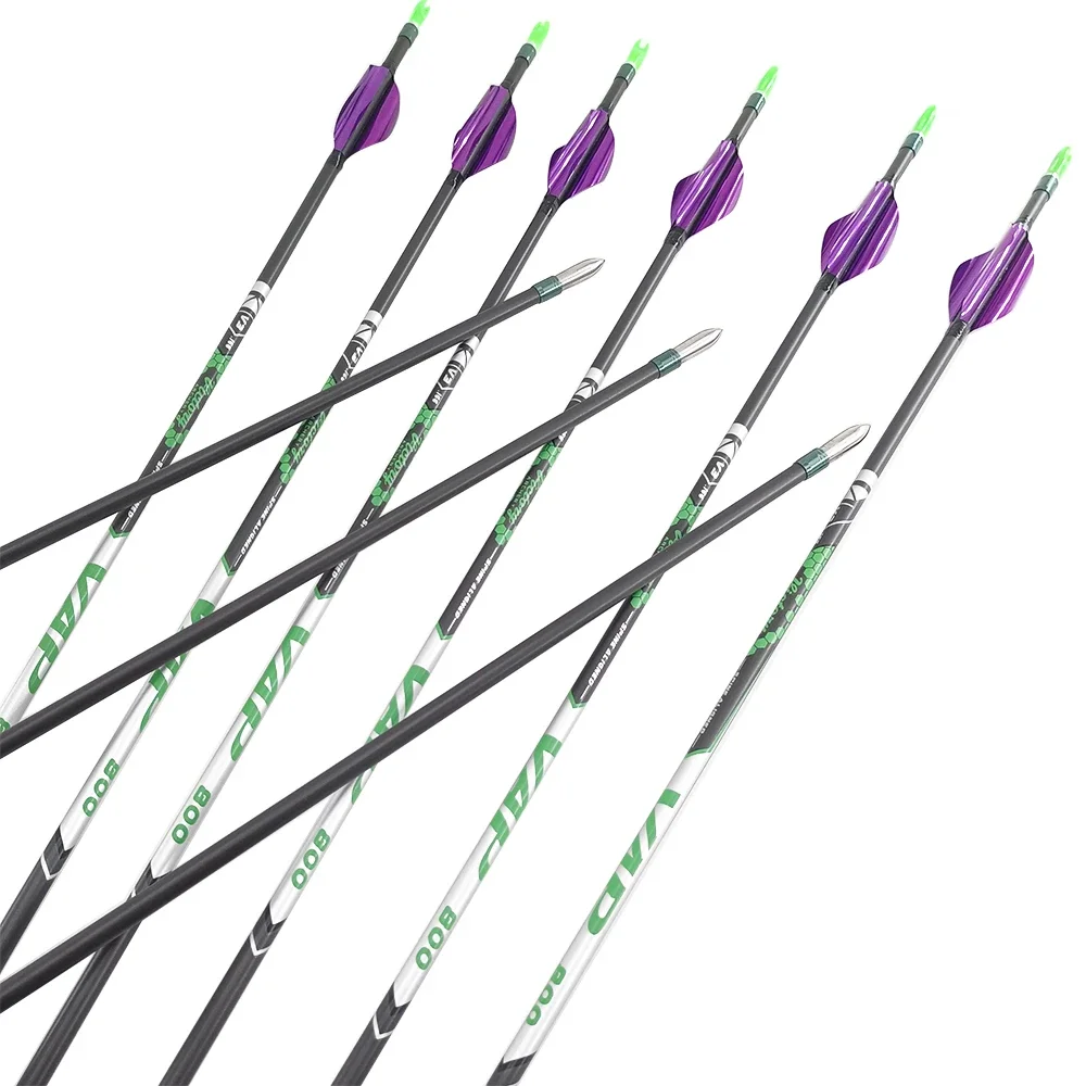 6pcs V1 Archery Spine 350-1000 Carbon Arrows 1.8 inch Spin Vanes for Compound Recurve Bow Longbow Hunting