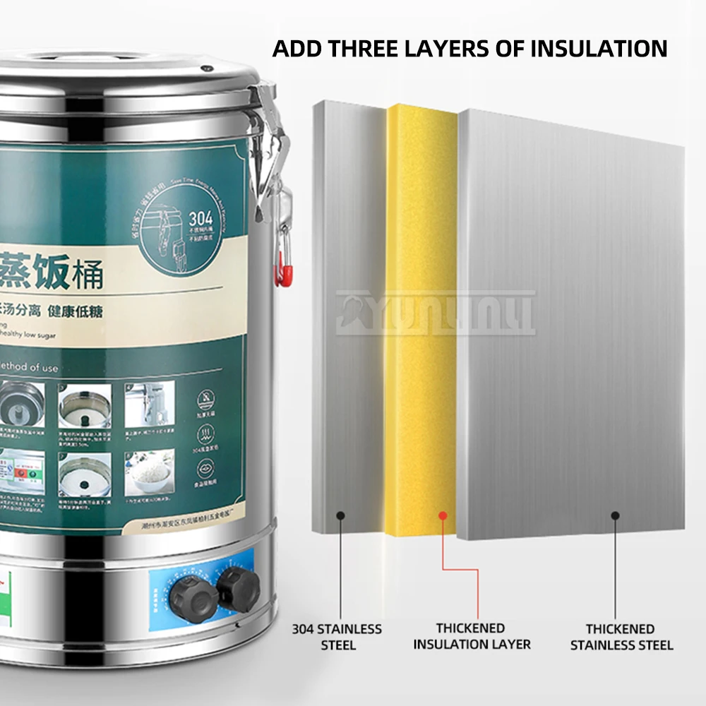طباخ الأرز المقصف، خزانة دلو تبخير الأرز منخفضة السكر، سعة كبيرة 40 لترًا، طباخ ريس #6