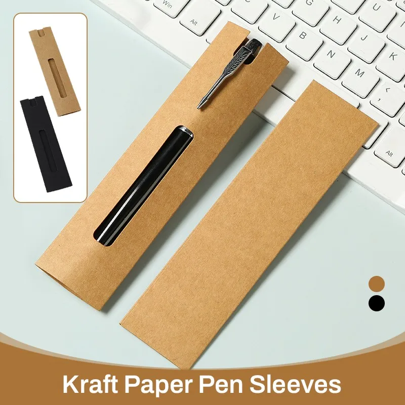 

50Pcs Kraft Paper Pen Sleeves Single Pen Pouches with Slot Cut-Out Design Pen Bag Case Pencil Bags Office School Supplies