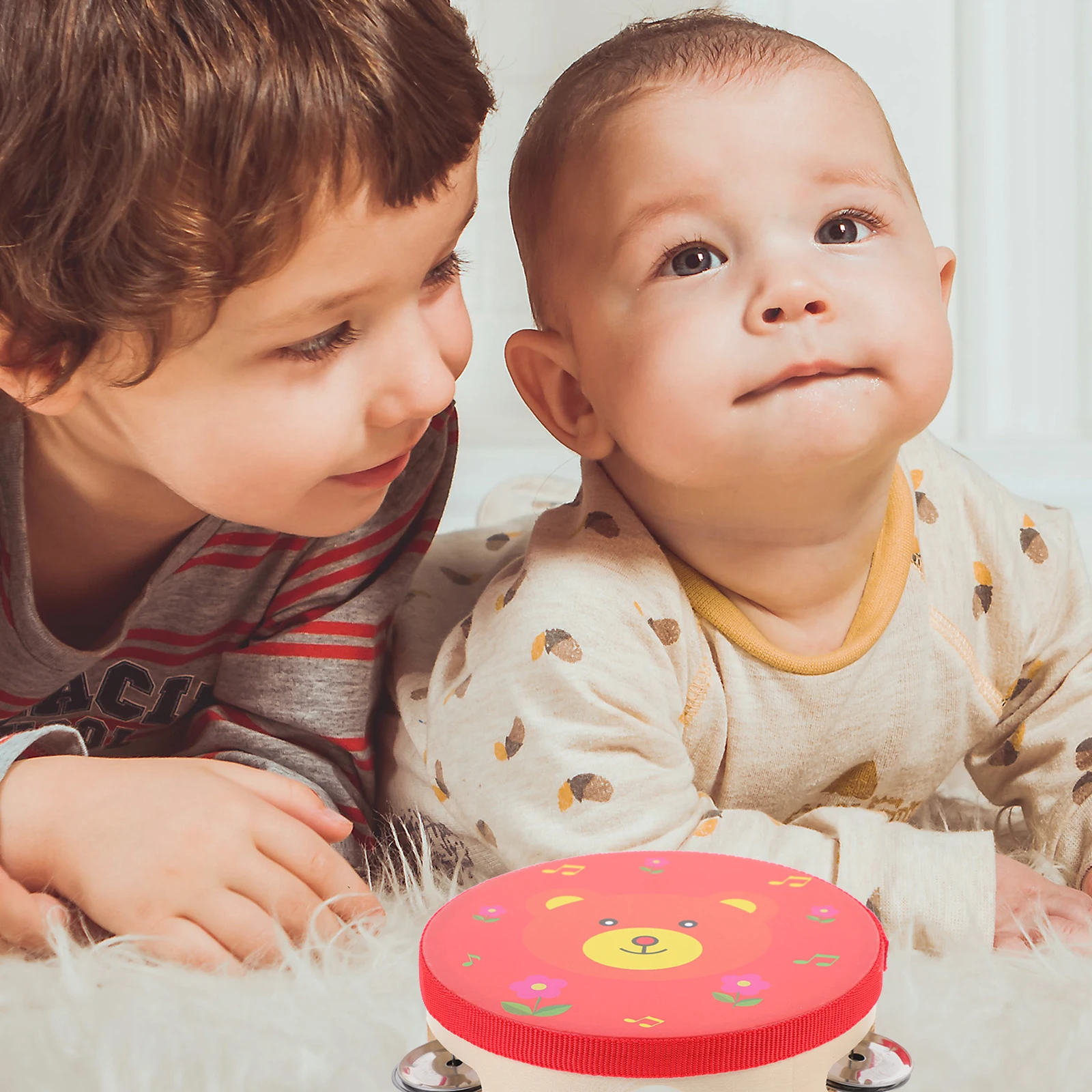Wooden Kids H Tambourine 15cm Safe Musical Instrument H held Drum for Children Birthday Classroom Events