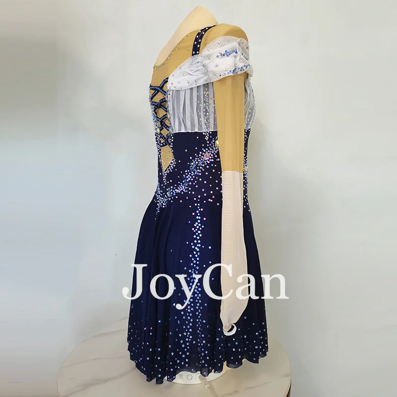 JoyCan-vestido de patinaje artístico para niñas, Ropa de baile de competición, elástica, de licra, azul oscuro, personalizada