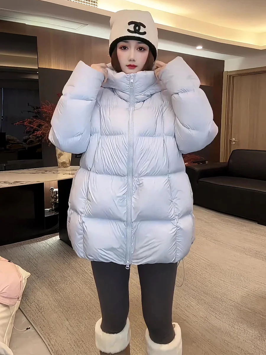 

Корейское пуховое пальто Sle Cloud Puff White Du Down Jaet для женщин: теплое, длинное, свободного кроя, ветрозащитное, средней длины, с капюшоном