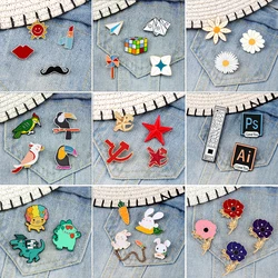 2-5Pcs Photoshop Toolbar Brooch Set Poppy Flower Daisy Sun Beard Penguin Rubik Cube Origami Enamel Pin USSR Red Star Shirt Badge