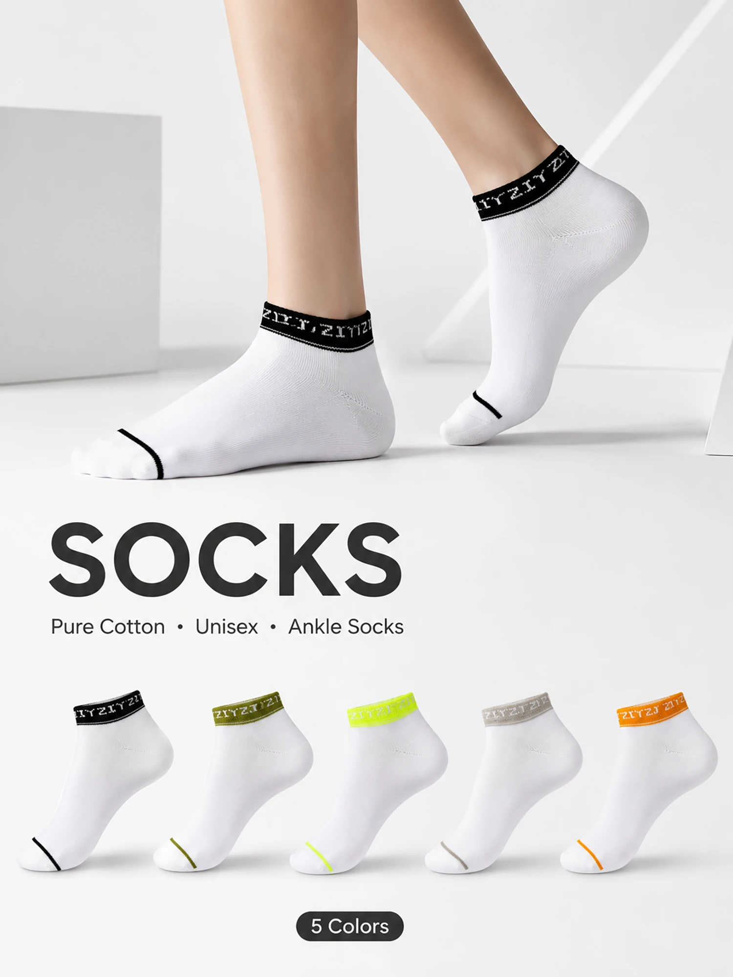 5 Pairs Men's Color Block Ankle Socks Breathable Cotton Cushioned Low Cut Sports Running Non Slip Moisture Wicking 5 Colors Gift