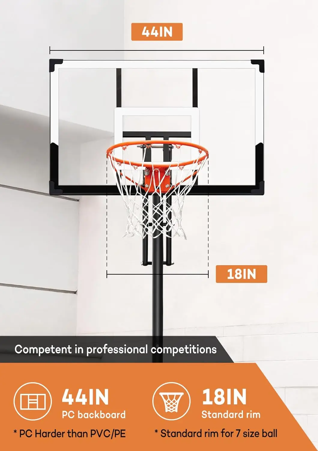 Hoop Outdoor System with 44 Inch Shatterproof Backboard, 4.8FT-10FT Height Adjustable Basketball Goal System for Youth/Teens/Adu