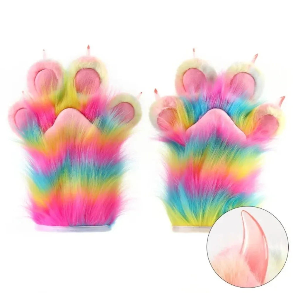 Furry Fursuit Shoes Cosplay Animal Paws Feet Colorful Gloves Kig Suit Kawaii Plush Nails Claw for Halloween Anime Party Outfits