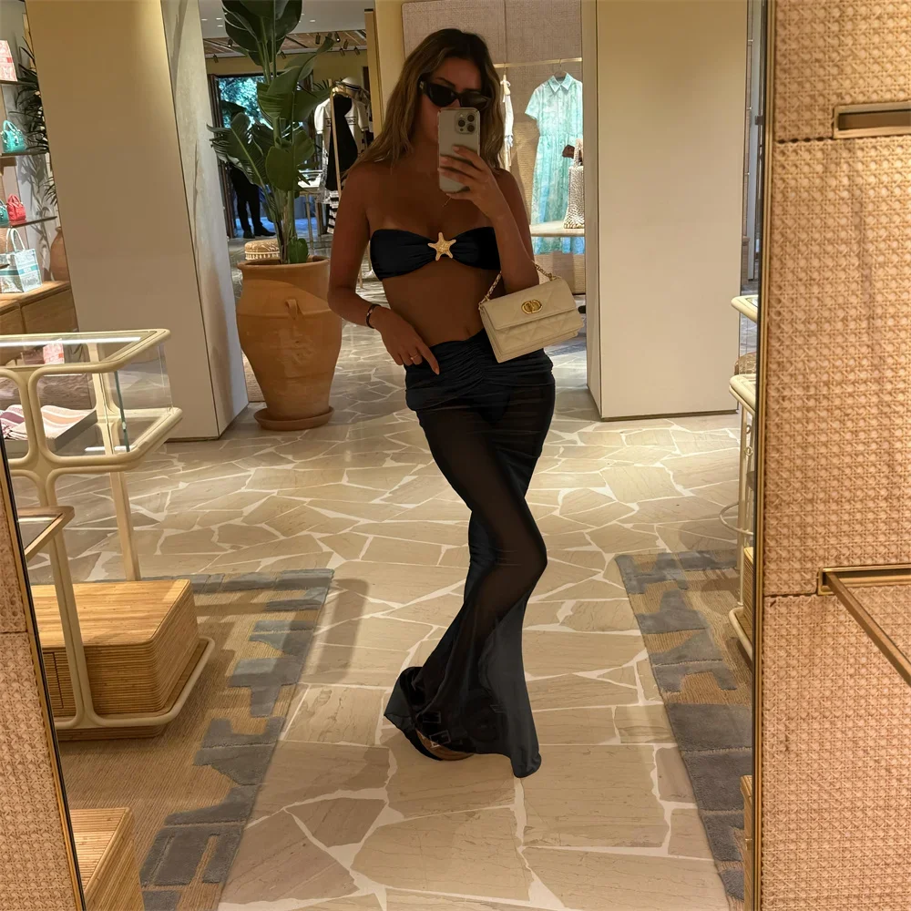 

Sexy Starfish 3 pieces Micro Bikinis Women Swimsuit 2024 Swimwear Bathing Suit Beachwear With Long Skirt Bikini Set Biquini