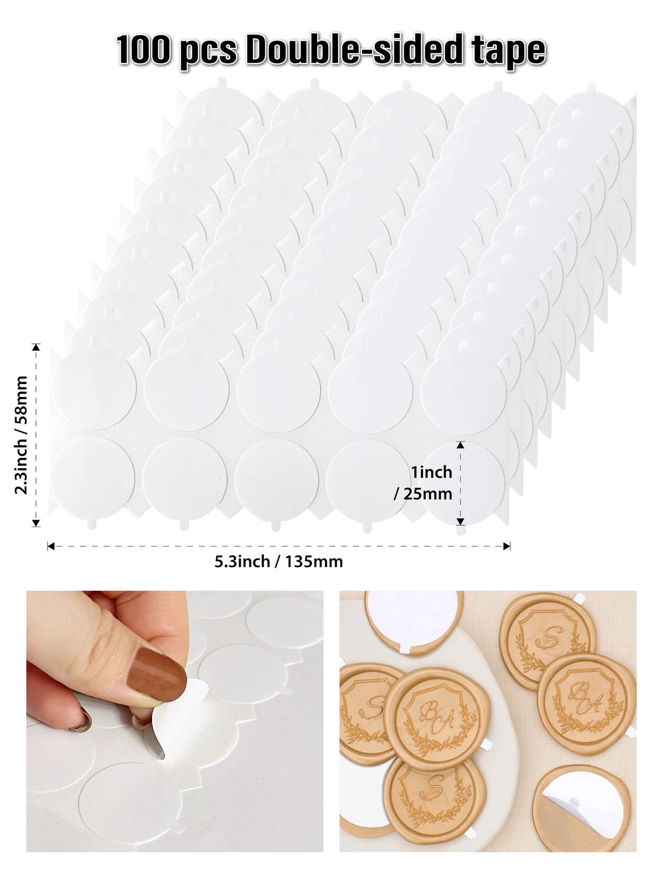 100pcs Double-Sided Adhesive Dots for Wax Seal Stamp, 1inch Adhesive Wax Seal Backing Stickers, Craft Adhesive Waxing