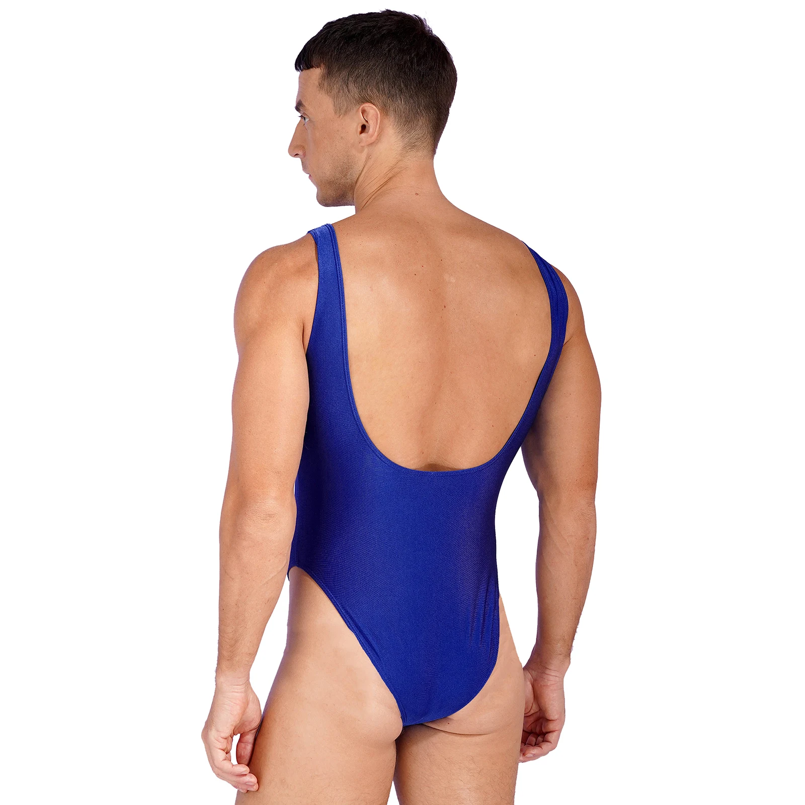 Mens Lingerie Stretch Solid Leotard Jumpsuit One-piece Swimsuits High Cut Bodysuit Swimwear Low Back Swimming Bathing Suits