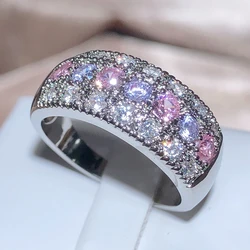 Colorful Zircon Low-key Design Wedding Rings for Women Silver Color Shiny Lady's Accessories Anniversary Ring Fashion Jewelry
