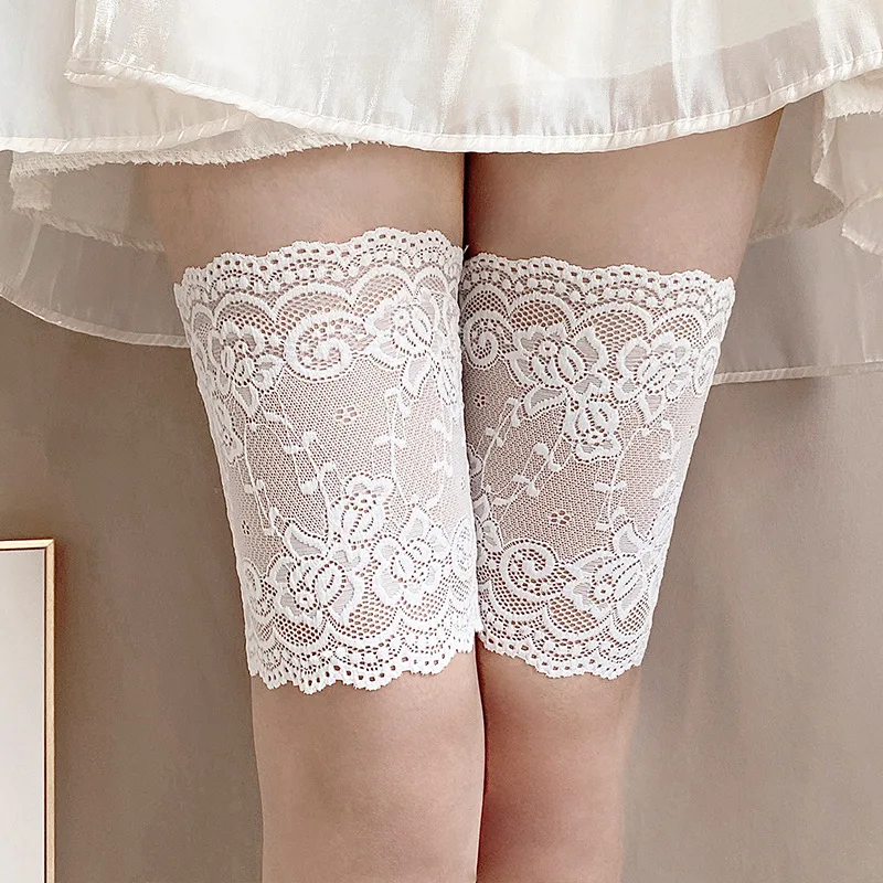 

Sexy Lace Women Thigh Bands Anti-friction Strips with 2 Rows of Non-slip Silicones Summer Leg Warmers S To L