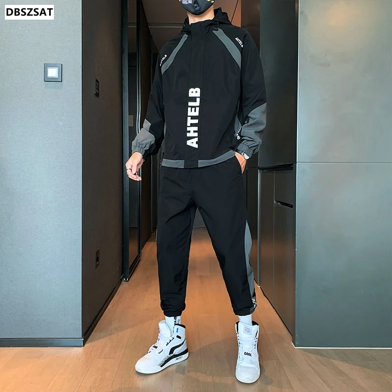 Men Tracksuit Casual Joggers Hooded Sportswear Jackets And Pants 2 Piece Sets Hip Hop Running Sports Suit Male Spring Sweatsuit