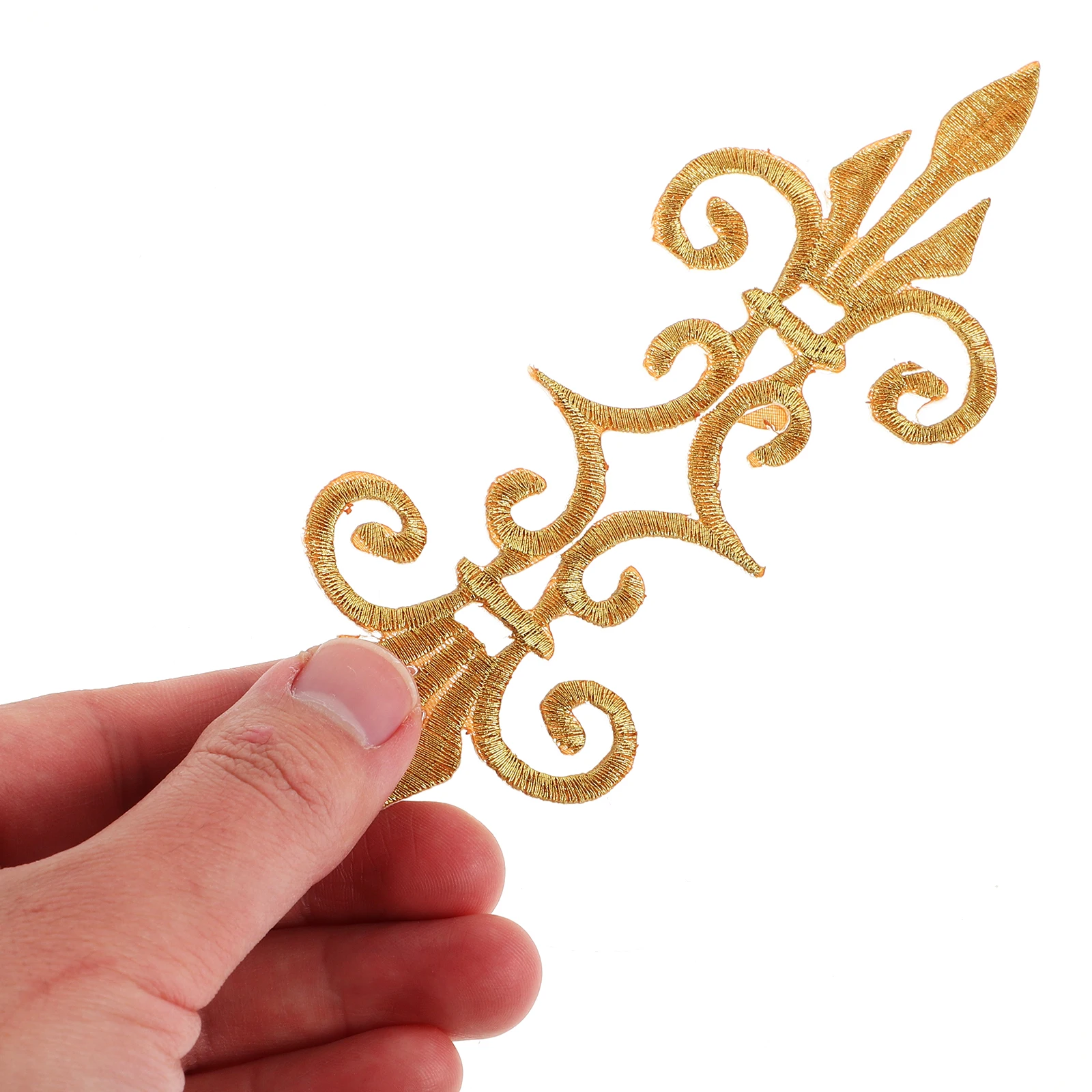 

6pcs Gold Silver Floral Embroidery Patches Iron-On Applique For Vintage Wedding Bridal Costumes Decorative Fabric Long Leaves
