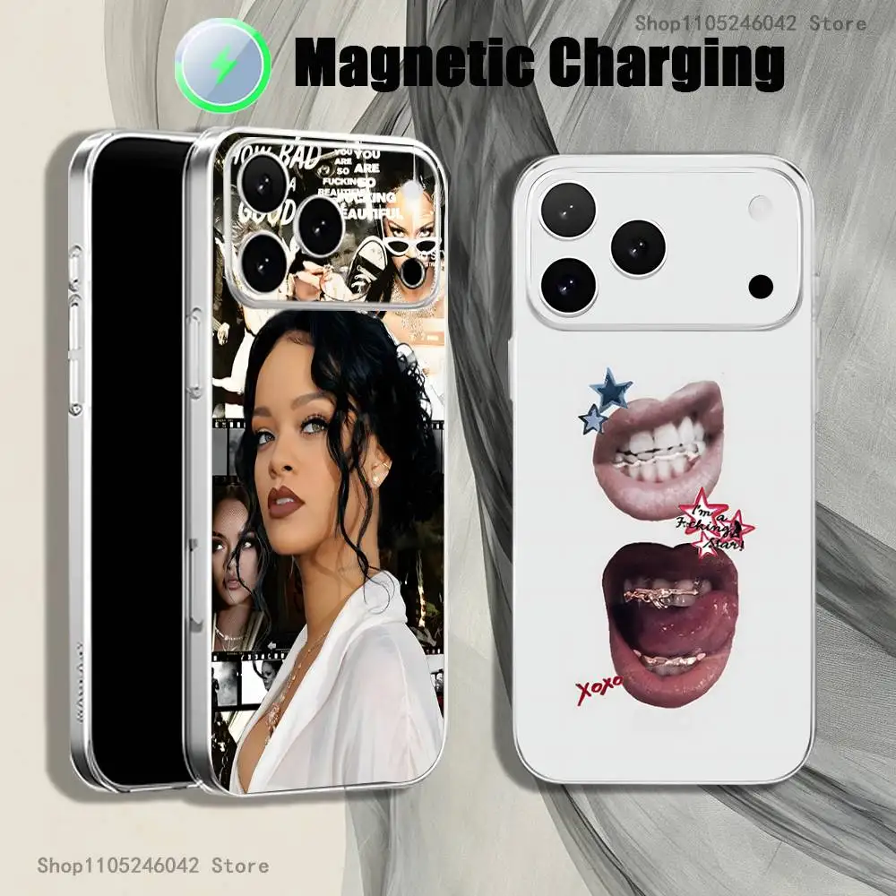 

Singer R-Rihannas Transparent White Phone Case For iPhone 17,16,15,14,13,12,11,Pro,Max,Plus,Mini,SE4 Magnetic Wireless Charging