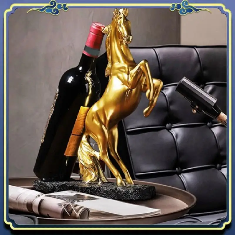 

A56P-Resin Horse Wine Rack Figurines Horse Bottle Holder Storage Decoration Spare Parts Parts Collection Interior Home Item Gold